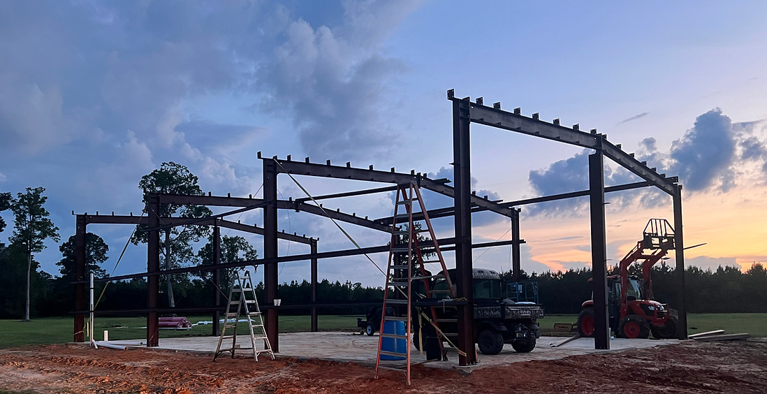 Completed engineered steel building