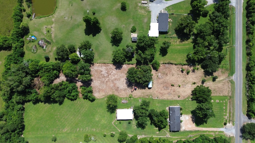Aerial view of a residential lot being cleared